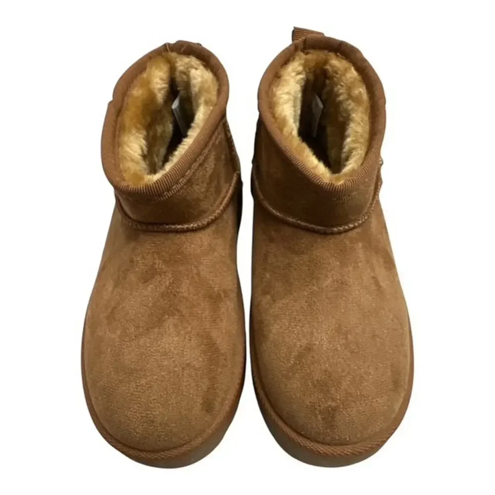 Olivia & Kate Girl 12 Medium Boots Brown Faux Suede Soft Sherpa Lining Flat Heel